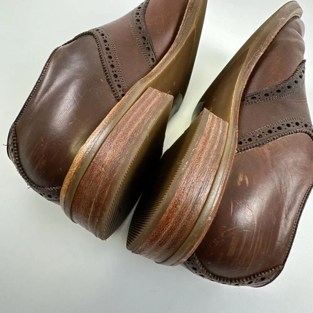 Johnston‎ And Murphy Brogue Brown Leather Oxford Lace Up Vibram USA Mens 8.5 M